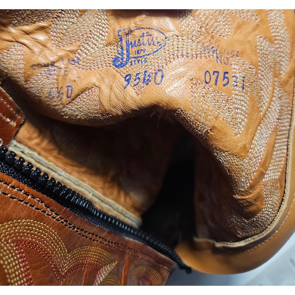 JUSTIN Vintage Exotic Caiman Crocodile Western Boots Brown Zippered Men 6.5 D W8 - Picture 9 of 10
